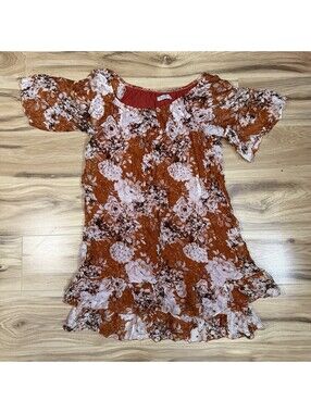 Elena Baldi Made in Italy Rust Floral Off Shoulder Ruffle Top Size S